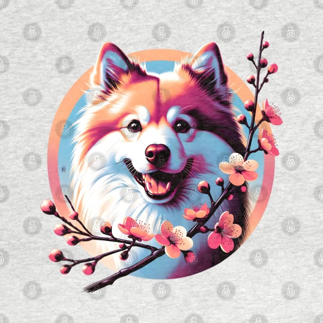 Joyful Finnish Spitz with Spring Cherry Blossoms by ArtRUs